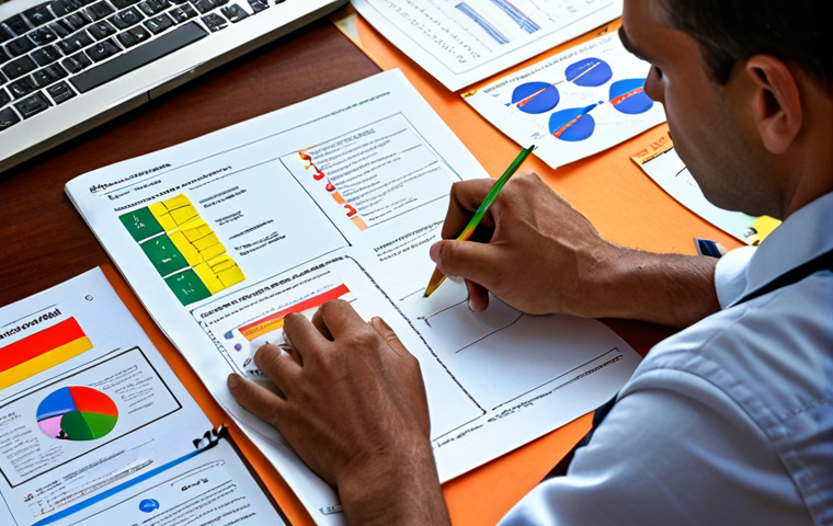 **
A focused Civil Construction Safety Engineer studying Brazilian Regulatory Standards (NRs) with color-coded notes, mind maps, and practice exam questions scattered on the desk. The environment is lit by natural light, conveying a sense of dedicated learning and information organization.
**