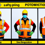 **

A vibrant construction site safety poster.  Illustrate construction workers wearing full PPE (helmets, safety glasses, gloves, vests), actively participating in a Diálogo Diário de Segurança (DDS) led by a safety technician.  The background shows typical construction hazards but with clear visual cues indicating safety measures in place (guardrails, safety nets).  Incorporate Portuguese text snippets like "Segurança em Primeiro Lugar" (Safety First) and "Use EPIs" (Use PPE).  The style should be colorful and informative, like a public service announcement.

**