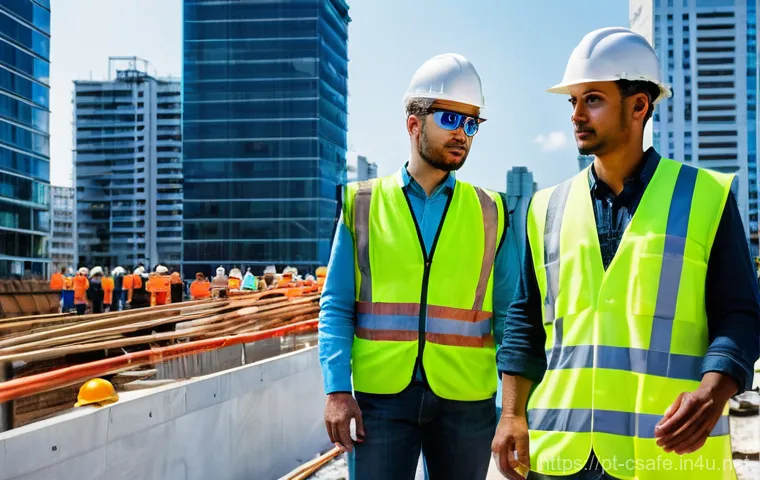 건설안전기사 필기에서 자주 나오는 키워드 - **Prompt:** A diverse group of construction workers, including men and women of various ethnicities,...