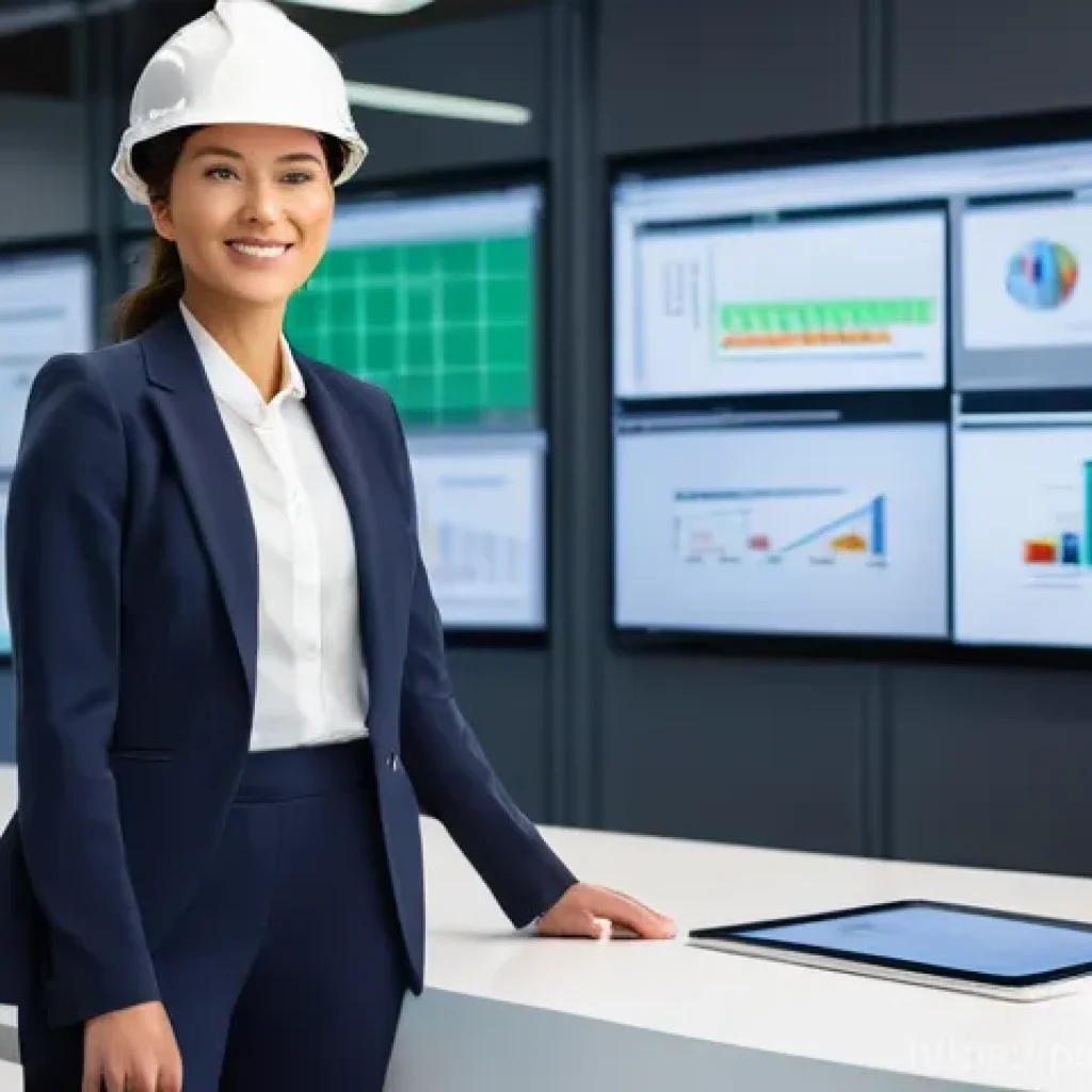 건설안전기사 자격증으로 다양한 직무 경험 - **Prompt:** A dynamic, high-definition photographic image of a confident female Occupational Safety ...
