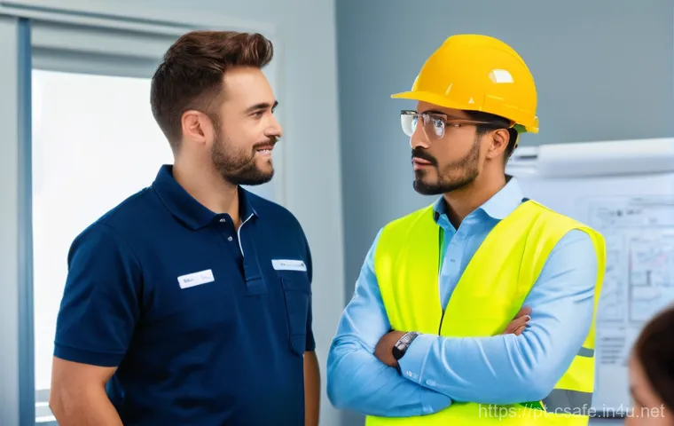 건설안전기사 자격증으로 경력 확장하는 법 - **Prompt:** A powerful, mid-shot portrait of a determined male safety engineer, approximately 35-45 ...