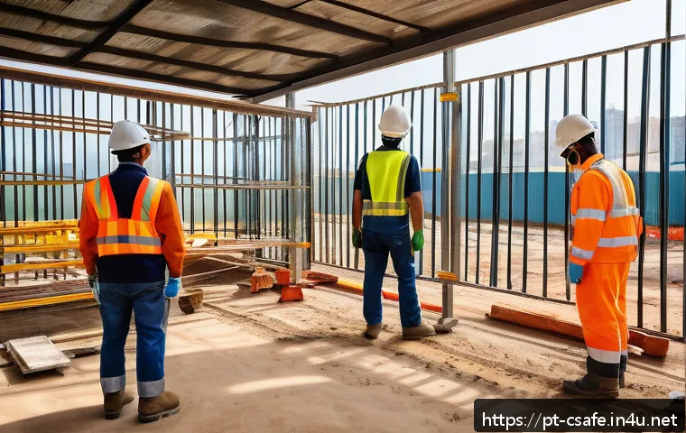 건설안전기사 실기에서 평가 기준 이해하기 - A construction site scene in Brazil featuring a diverse group of workers wearing proper personal pro...