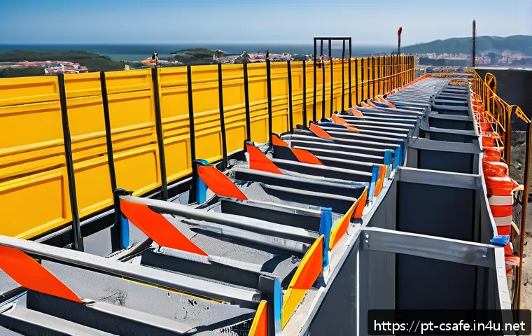 건설안전기사 실기시험 준비를 위한 필수 정보 - A detailed construction site scene in Brazil during daytime, showing a well-organized work area with...