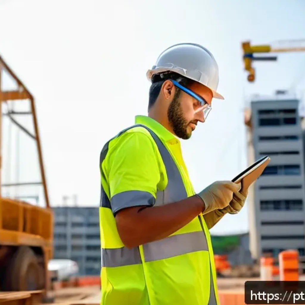 건설안전기사로 취업한 신입사원 이야기 - A young male safety technician wearing full personal protective equipment (PPE) including a hard hat...